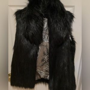 Anthony Black Faux Fur, Long Hair, sleeveless vest, Size L